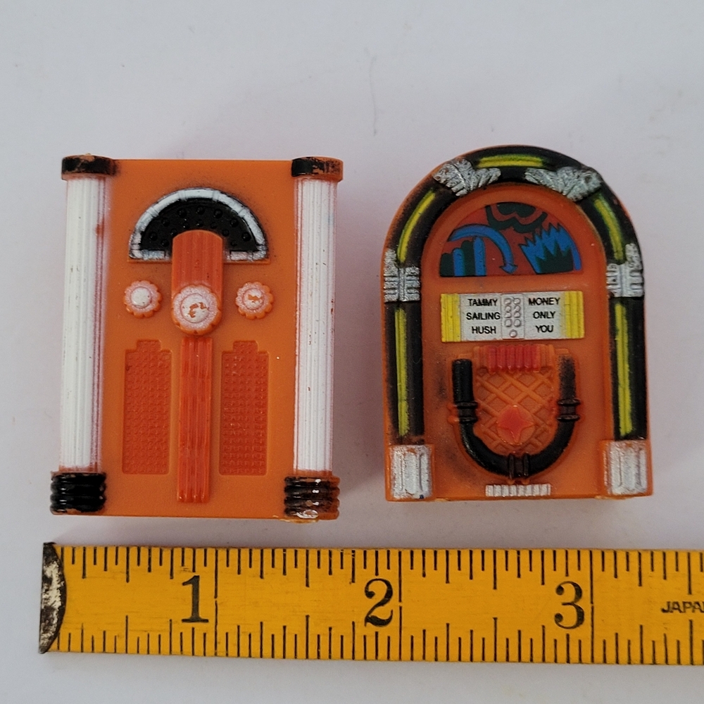 2 Miniature Dollhouse Orange Retro Plastic Jukebox Bundle